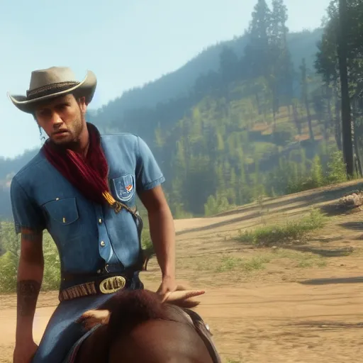 Image similar to Film still of Neymar, from Red Dead Redemption 2 (2018 video game)