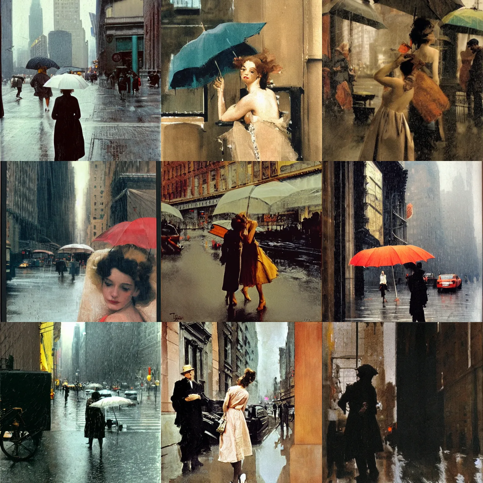 Prompt: rainy new York daydream by Tiepolo and Saul Leiter