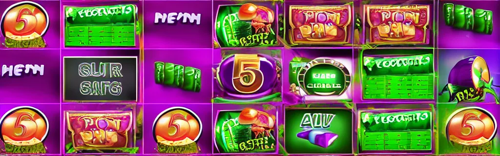 Image similar to purple and green slots casino interface, material design