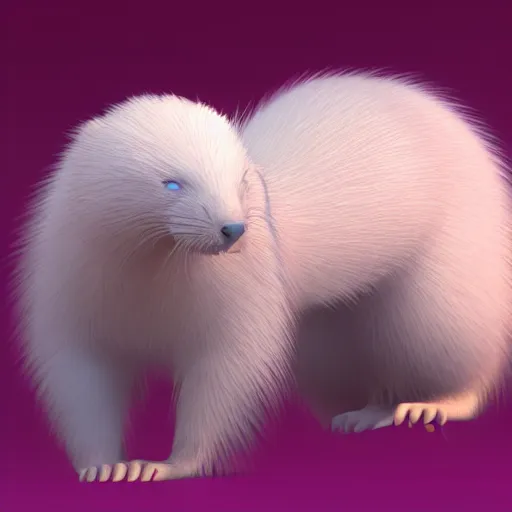 Prompt: white mink with pink nimbus of pink bacteria circle around the neck art by amano yoshitaka unreal engine hd 8k starring at camera symmetrical mink matte background