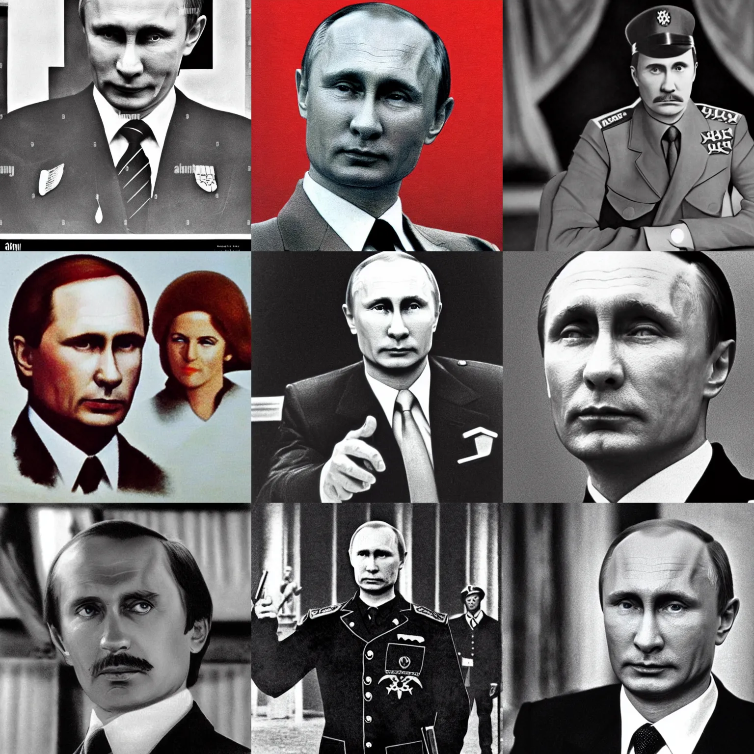 Prompt: portrait of vladimir putin as german nsdap chief from black white soviet 7 0 s tv show