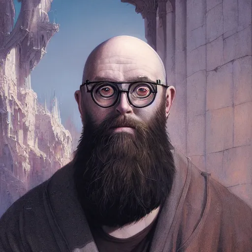 Prompt: highly detailed portrait from a balded gothic man with designer beard and googles, stephen bliss, unreal engine, fantasy art by greg rutkowski, loish, rhads, ferdinand knab, makoto shinkai and lois van baarle, ilya kuvshinov, rossdraws, tom bagshaw, global illumination, radiant light, detailed and intricate environment