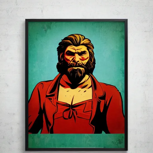 Prompt: saint homo neanderthalis, portrait, propaganda poster, with book of science on his right hand, and riffle, pop art, gta chinatown wars art style, bioshock infinite art style, hyperrealistic, two colors, white frame border, 4 k, uhd, remove duplicate content, align left content.