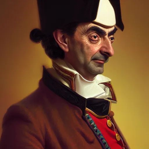 Image similar to a portrait of Mr Bean as Napoléon Bonaparte, detailed, centered, digital painting, artstation, concept art, donato giancola, WLOP, Boris Vallejo, Breathtaking, 8k resolution, extremely detailed, beautiful, establishing shot, artistic, hyperrealistic, octane render