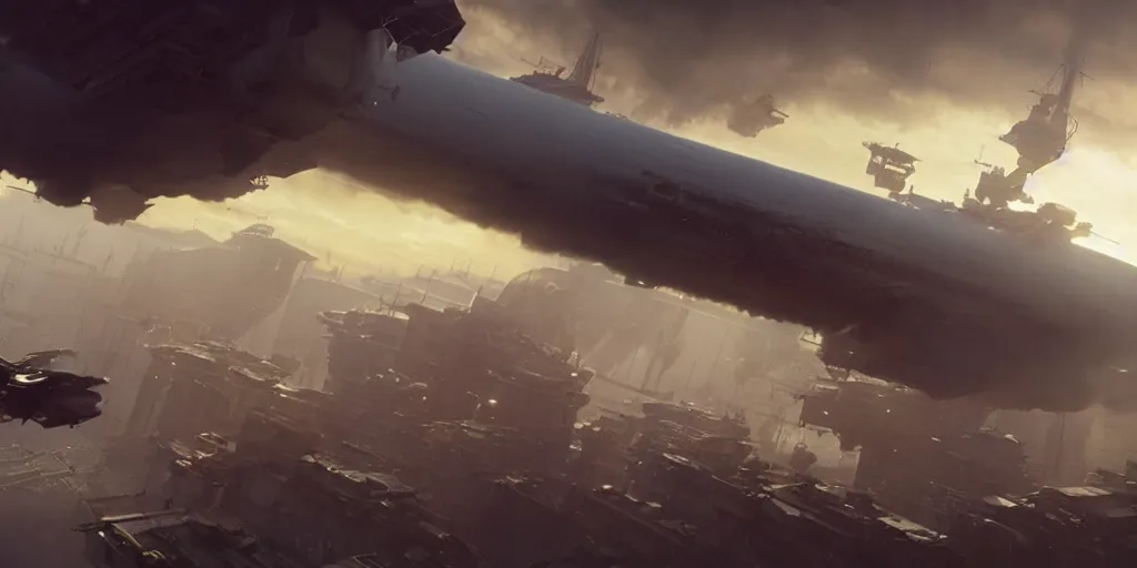Prompt: screenshot from a renaissance airship cyberpunk cinematic masterpiece movie, fps, cinematography, photo, photography, 4 k, by greg rutkowski