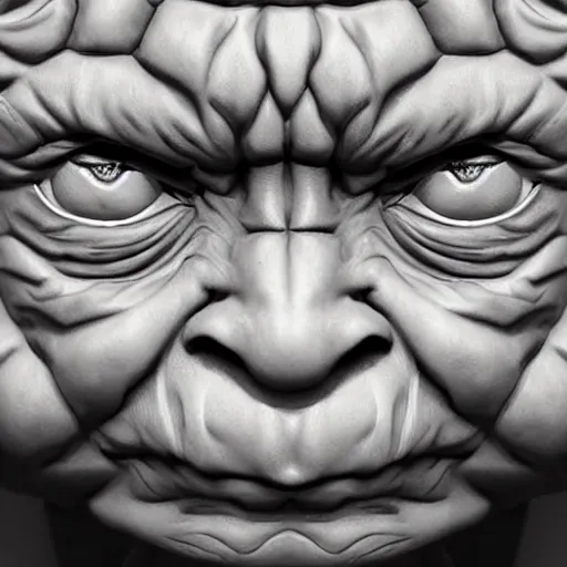 Image similar to Intricate five star Yoda facial portrait, Skin texture, hyperrealism, high detail, matte finish, high contrast, 3d depth, masterpiece, vivid colors, artstationhd