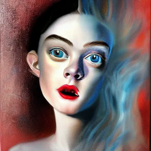 Prompt: a striking hyper real painting of Elle Fanning by Salvador Dali