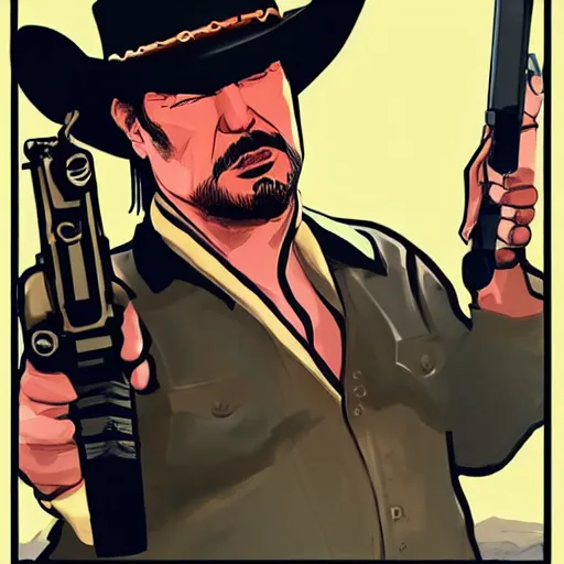 Image similar to a cowboy in the style of red dead redemption, steven seagal, donald trump