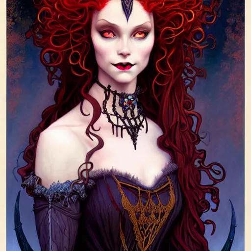 Image similar to a dark gothic version of Princess Merida, face, fantasy, intricate, elegant, highly detailed, digital painting, artstation, concept art, smooth, sharp focus, illustration, art by Gerald Brom and Jasmine Becket-Griffith and Fernanda Suarez and alphonse mucha