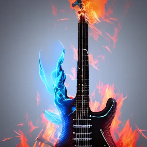 Prompt: epic guitar with flames, 3D octane render