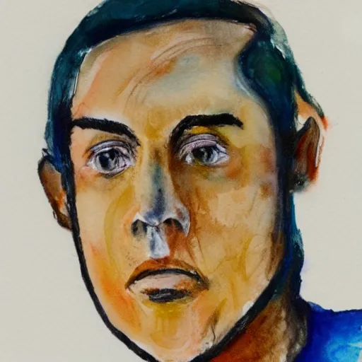 Image similar to a closeup portrait of a desperate face, water color