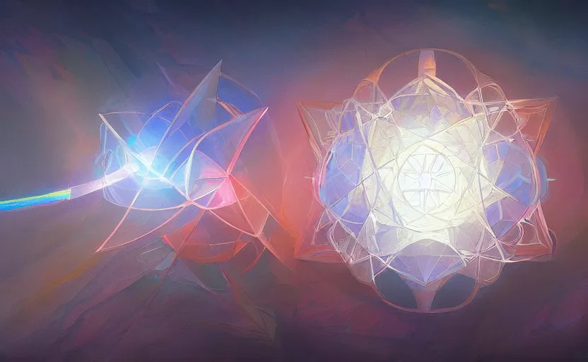 Prompt: a painting of a sacred geometry trending on artstation in the style of greg rutkowski, 3 d, fractal, 4 d, endless, rainbow, geometric tesseract, symmetry, wallpaper, sacred