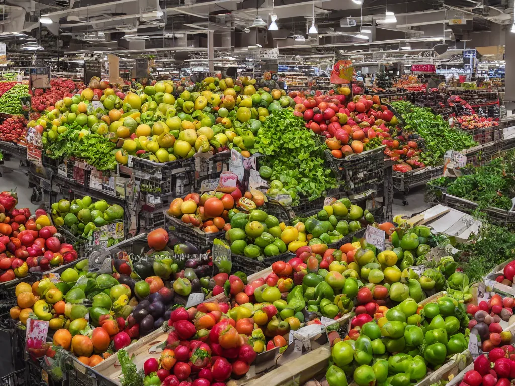 Image similar to produce department in a grocery store, highly detailed, high quality, HD, 4k, 8k, Canon 300mm, professional photographer, 40mp, lifelike, top-rated, award winning, realistic, sharp, no blur, edited, corrected, trending