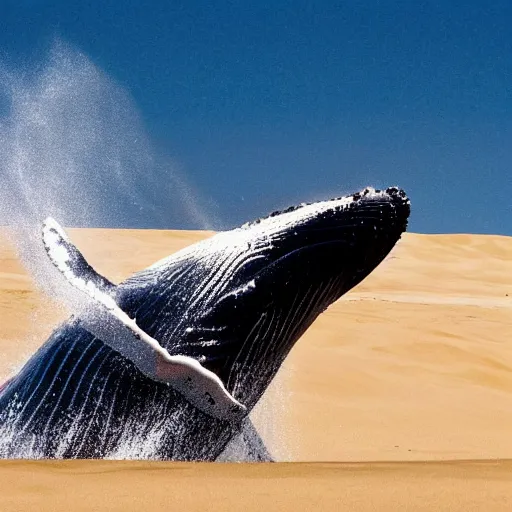 Image similar to a whale jumping out of the sand majestically, realistic, 4 k