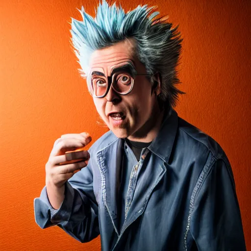 Image similar to rick sanchez in real life, studio lighting