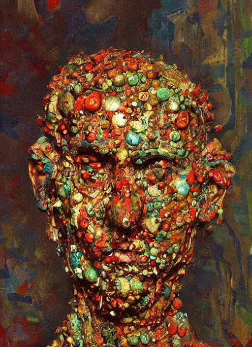 Image similar to a sculpture portrait made of bacteria and virus and molecules and atoms, painting part by wojciech siudmak, part by ilya repin, part by max ernst, part by norman rockwell, artstation