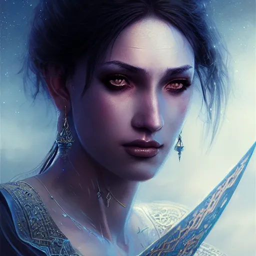 Image similar to arabian nights, character headshot portrait, sharp, digital matte painting, art by luis royo, greg rutkowski, wlop, dramatic lighting, trending on artstation