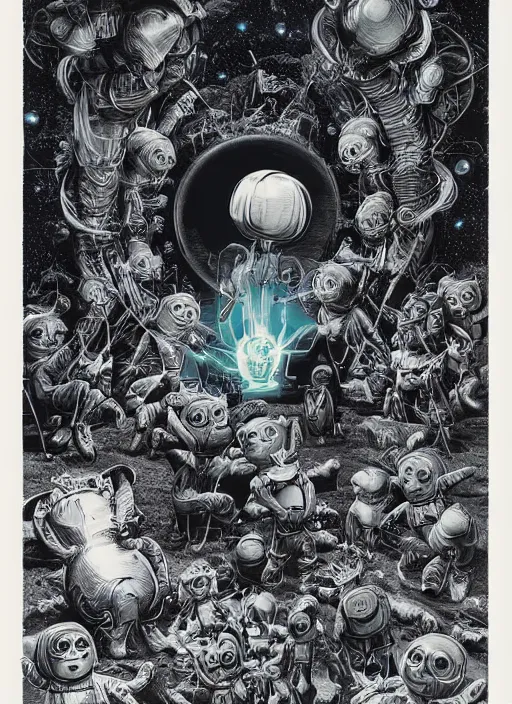 Prompt: teletubbies disgusting true form revealed, horror, high details, intricate details, by vincent di fate, artgerm julie bell beeple, 1 9 8 0 s, inking, vintage 8 0 s print, screen print