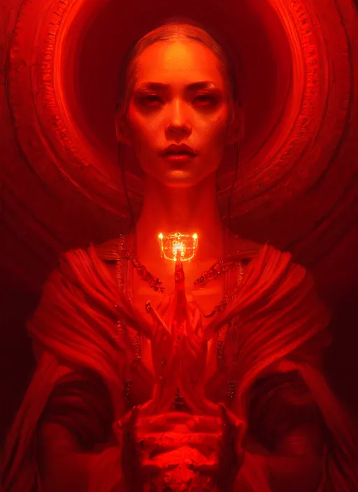 Image similar to portrait of the god of blood and her cultists, intricate, elegant, glowing lights, highly detailed, digital painting, artstation, concept art, smooth, sharp focus, illustration, art by wlop, mars ravelo and greg rutkowski