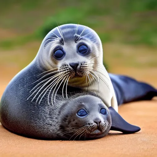 Image similar to a seal with a kitten