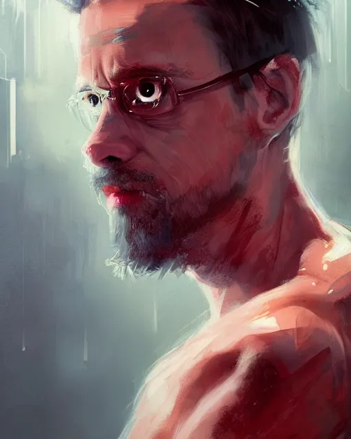 Image similar to painting portrait of Hobbes dressed as Tyler Durden in Star Fight Club, sharp focus, waist up, trending on ArtStation, masterpiece, by Greg Rutkowski, by Ross Tran, by Fenghua Zhong, octane, clear eyes, soft render, clear facial features, oil on canvas, moody lighting, cinematic, professional environment concept art