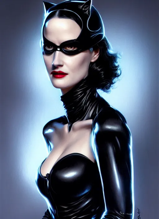 Image similar to eva green as catwoman, intricate, elegant, glowing lights, highly detailed, digital painting, artstation, glamor pose, concept art, smooth, sharp focus, illustration, art by artgerm and greg rutkowski, artey freytag