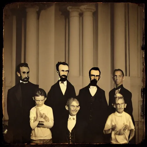 Prompt: abraham lincoln meeting linkin park, photograph, ( 2 0 2 0 )