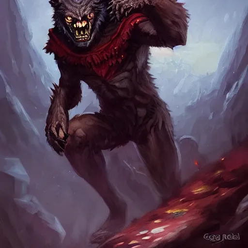 Prompt: werewolf vampire lord hybrid, hearthstone art, by greg rutkowski