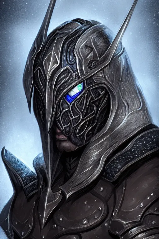 Image similar to head and shoulders portrait of an eldrich knight, drow, dark elf, shadar kai, armored, magical, male, high fantasy, d & d, by alexandre chaudret, face details, extremely detailed, digital illustration