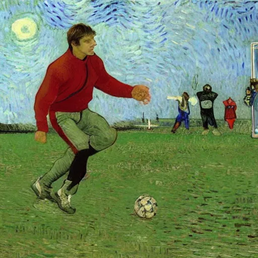 Image similar to Tom Cruise playing football by Van Gogh