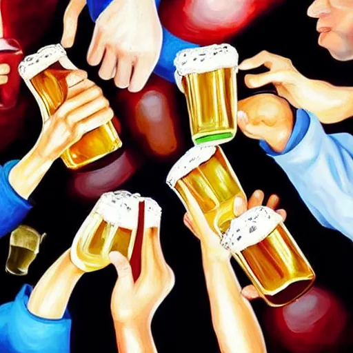 Prompt: Hyper realistic paint of people drinking beer