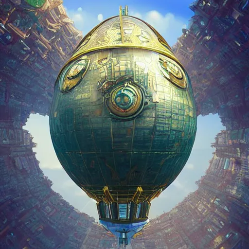 Image similar to enormous flying city!! in a gigantic faberge egg, sky!!!, steampunk, aetherpunk, fantasy art, unreal engine,