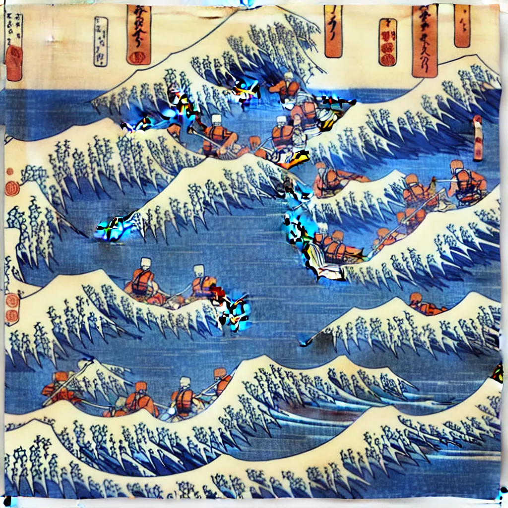 Image similar to river rafting on great wave by hokusai