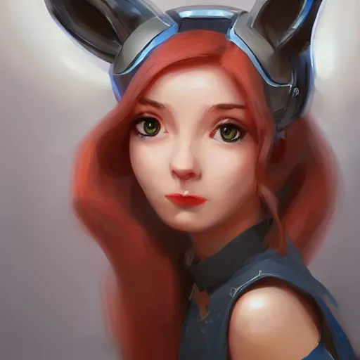 Image similar to portrait of a cute young woman with robot ears, 4k, sharp focus, Andreas Rocha