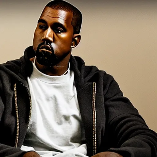 Prompt: photo of Kanye West sitting in a room with mirrors surrounding him