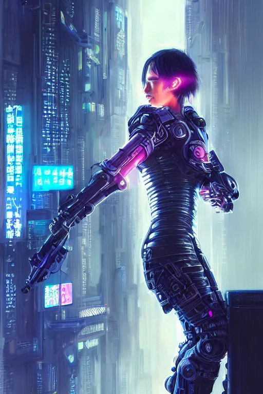 Image similar to portrait futuristic beautiful cyberpunk female armor police, in heavy rainning futuristic tokyo rooftop cyberpunk night, ssci-fi, fantasy, intricate, very very beautiful, elegant, neon light, highly detailed, digital painting, artstation, concept art, soft light, hdri, smooth, sharp focus, illustration, art by tian zi and craig mullins and WLOP and alphonse mucha