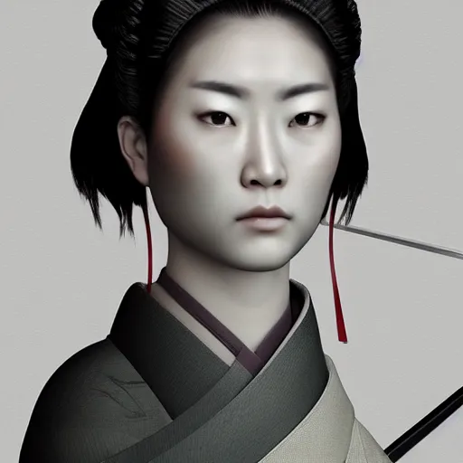 Prompt: female samurai with sword, photorealistic, details