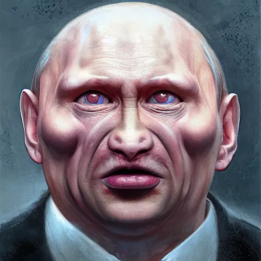 Image similar to anthropomorphic blobfish, vladimir putin blobfish hybrid, blobfish putin face mix, transformation, macabre, horror, by donato giancola and greg rutkowski and wayne barlow and zdzisław beksinski, realistic face, visible face, digital art