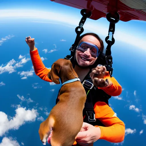 Prompt: skydiving weiner dog high resolution photography 8 k