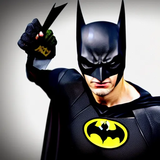 Image similar to a still of xqc as batman throwing a batarang, digital art as a photo