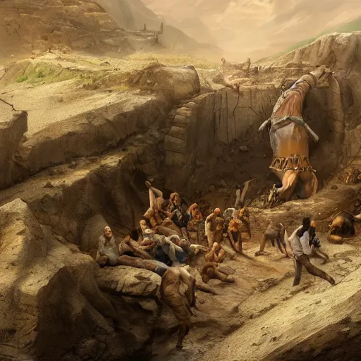 Prompt: illustration of a never ending pit, realistic painting, classical painting, high definition, digital art, matte painting, very detailed, realistic