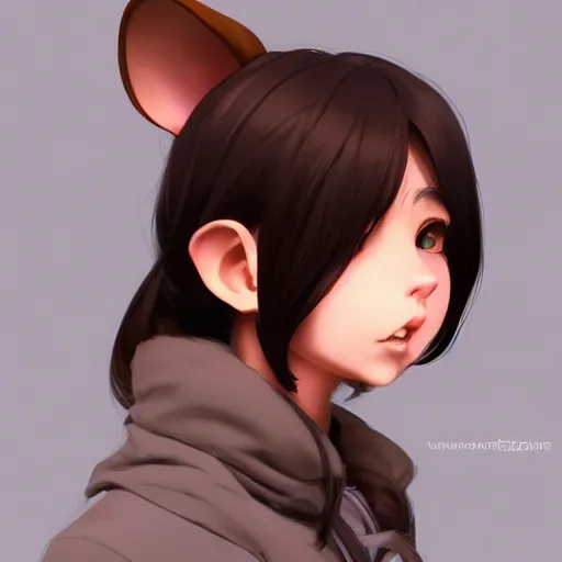 Prompt: character design portrait of an anthropomorphic furry rat girl with rat ears instead of human ears, long brown hair, profile view perspective, 4 k, concept art, by wlop, ilya kuvshinov, artgerm, krenz cushart, pixiv.
