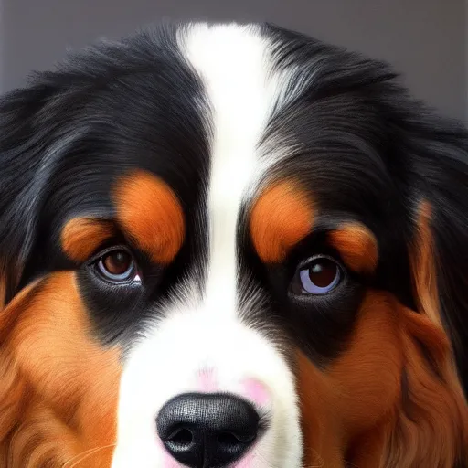 Image similar to portrait of a cute bernese dog, art by elke vogelsang, 8 k ultra realistic, trending on artstation, 4 k, hyperrealistic, focused, extreme details, unreal engine 5, cinematic, masterpiece