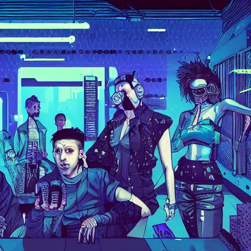 Image similar to a cyberpunk club by sebastian bakała and ward lindhout and bogna gawronska and jakub przybolewski and alicja uzarowska and kacper niepokolczycki and simon besombes and furio tedeschi and lea leonowicz