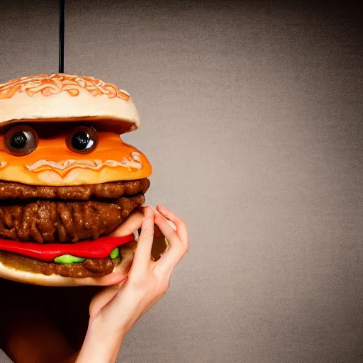 Image similar to a humanoid bipedal upright zombie that strongly resembles a hamburger, professional food photography