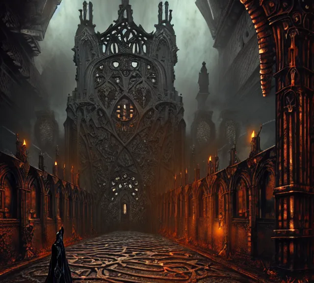 Image similar to steam necropolis, memento mori, gothic, neo - gothic, art nouveau, hyperdetailed copper patina medieval icon, stefan morrell, philippe druillet, ralph mcquarrie, concept art, steampunk, unreal engine, detailed intricate environment, octane render, moody atmospherics, volumetric lighting, ultrasharp, ominous, otherworldly