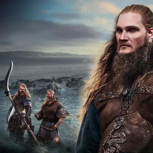 Image similar to twitch streamer adin ross and vikings 4 k detailed super realistic