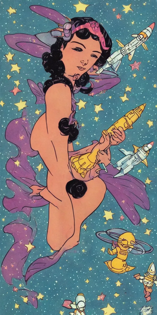 Image similar to retro space girl fairy cosmonaut