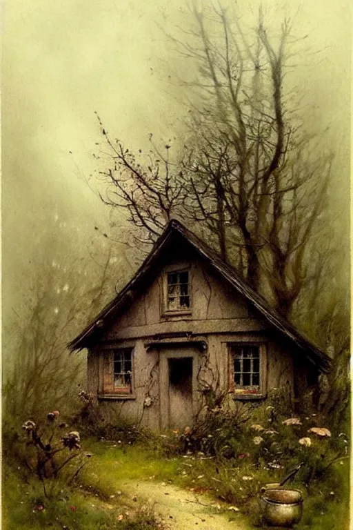 Image similar to (((((1950s witches cottage in the woods . muted colors.))))) by Jean-Baptiste Monge !!!!!!!!!!!!!!!!!!!!!!!!!!!