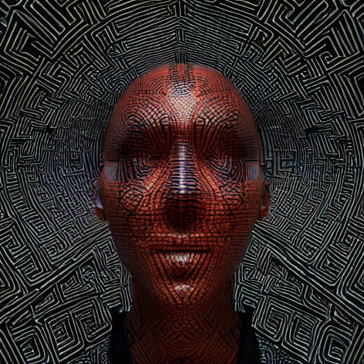 Image similar to : human with maze pattern skin all over hyper detailed art station  dalle2 3d render unity gigapixel  unrealengine trending on artstation,cinematic, hyper realism, high detail, octane render, 8k